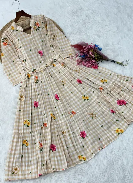 Ka 1259 Muslin Silk With Gingham Printed Designer Kurti Online Wholesale